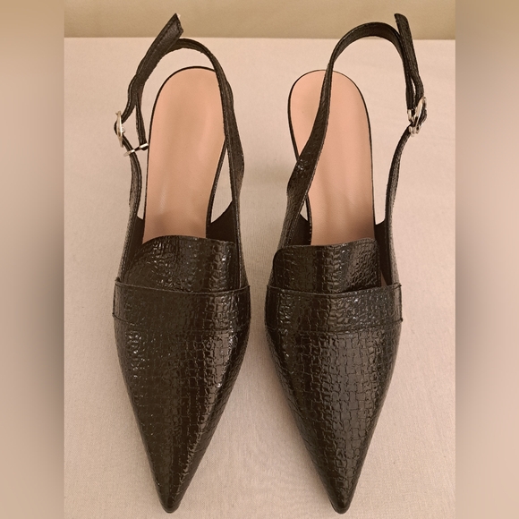 NEW Black Faux Patent Leather Embossed W/Gold & Acrylic Heels, Sz 41 (US 10) - Picture 13 of 16